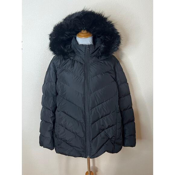 Lands' End Max 600 Down Puffer Jacket in black removable faux-fur hood 2X PLUS - Picture 9 of 9